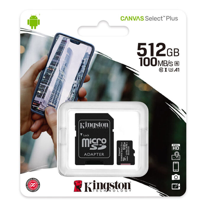 KINGSTON 512GB Canvas Select Plus MicroSDXC 100R A1 C10 Card + Adapter