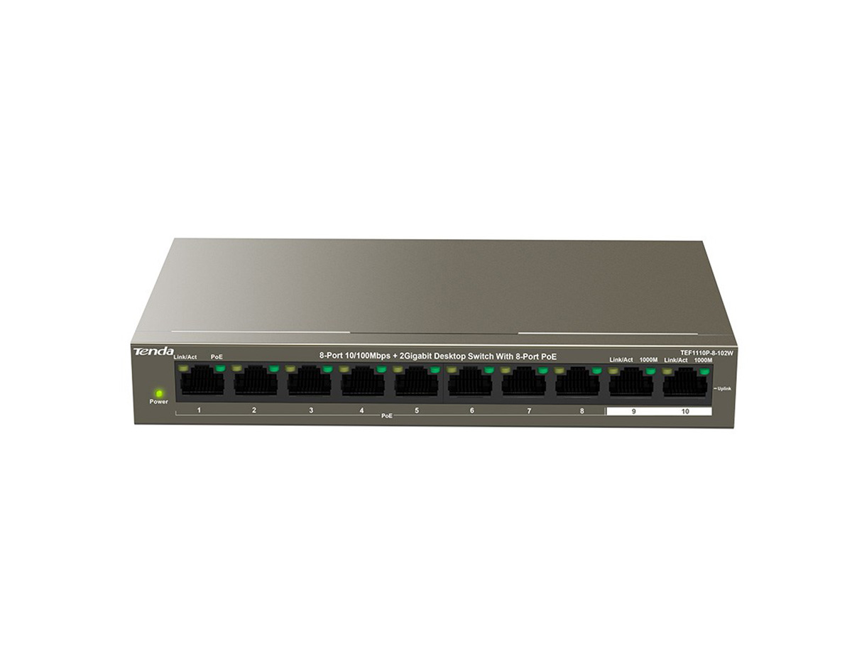 53785 TENDA TEF1110P-8-102W 8FE PoE Port (102W), 2GE Uplink Desktop Switch - KAR53785 - Görsel 1