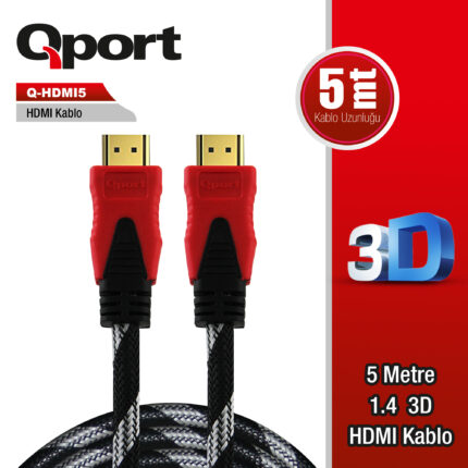 QPORT 5M ALTIN UÇLU HDMI KABLO 1.4V (Q-HDMI5) - KAR62148