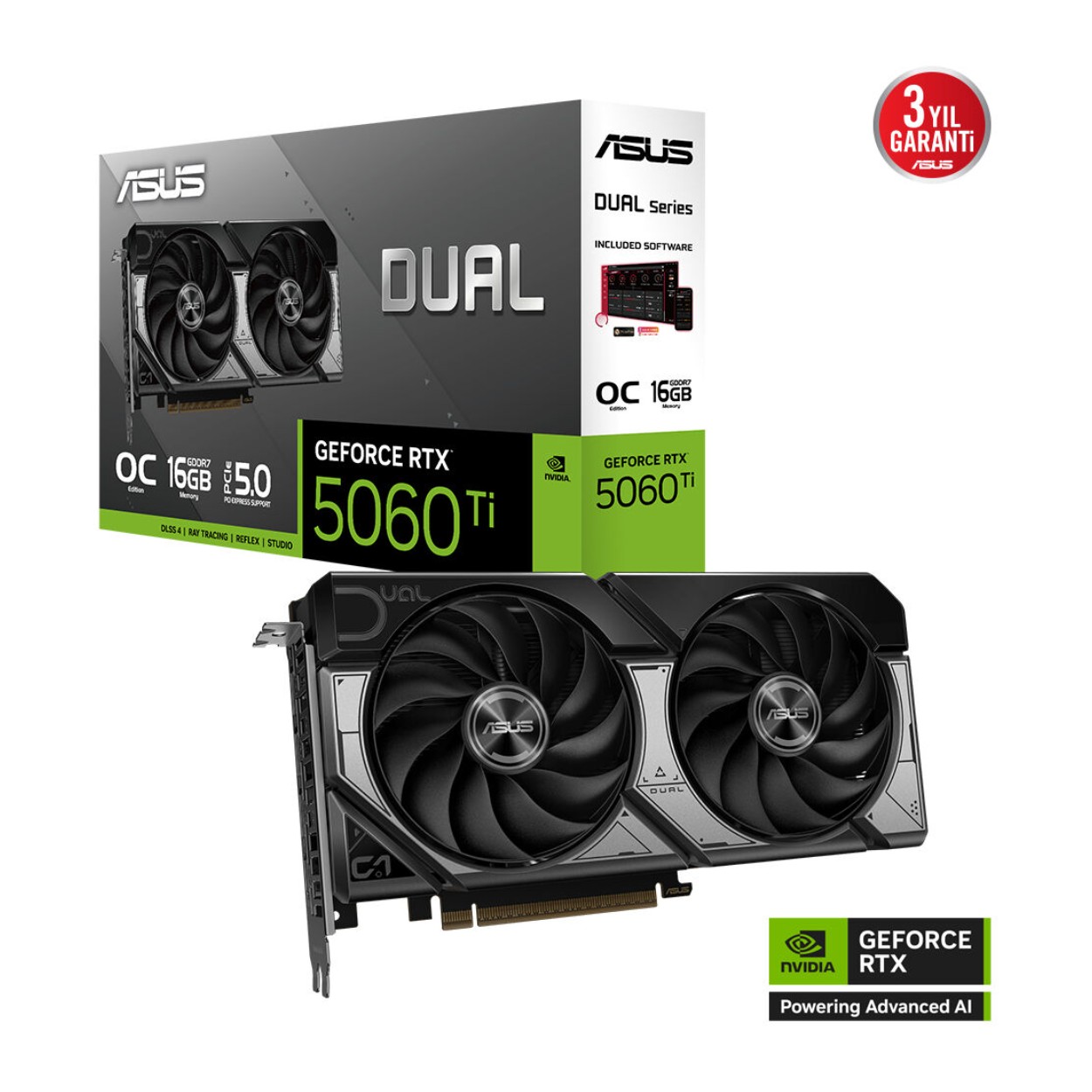 BYHSVcj6MLBEeHMQuelYuk7JZN6fCiVZ5LkMDO9o 16 GB ASUS DUAL-RTX5060TI-O16G RTX 5060TI GDDR7 128Bit DLSS4 Ekran Kartı - KAR62425 - Görsel 1