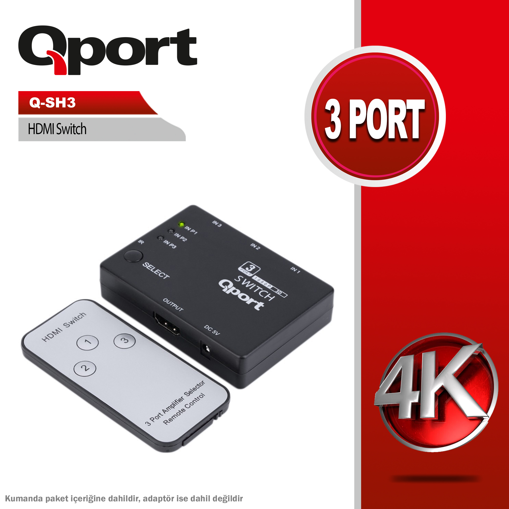 DiWirsjHEETyszuMcL53ArxCmnTI31jxNfbUn8Ve QPORT HDMI SWITCH 3 PORT (Q-SH3) - KAR62203 - Görsel 1