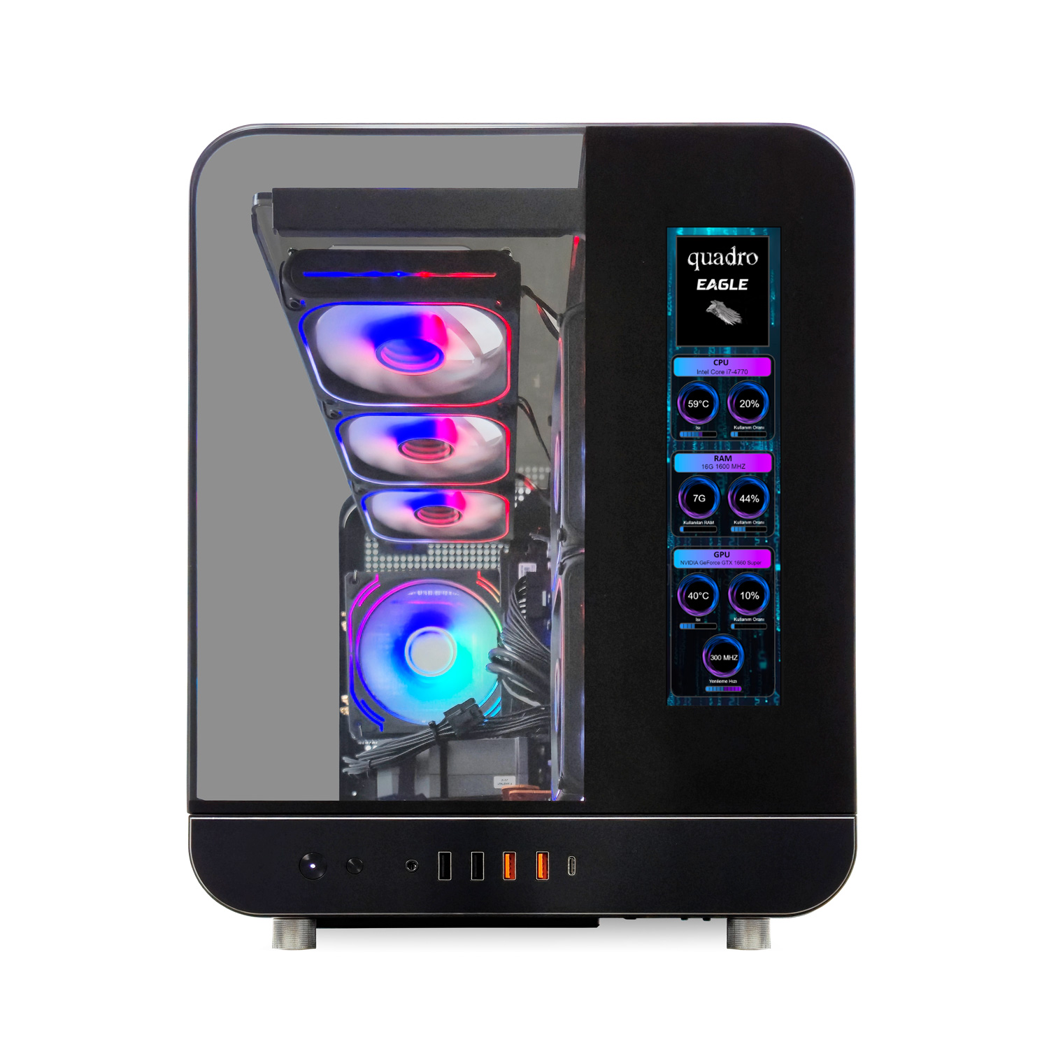 JohFwP6rNQwdDx4DHFDVyniVuWE2RJ5XWnyWPCRl QUADRO QX100 EAGLE Gaming Kasa Pencereli Led Ekran Siyah 9xRGB FAN - KAR64346 - Görsel 1