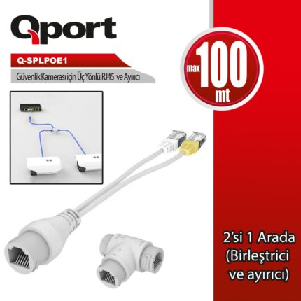QPORT POE SPLITTER 2 in 1 Ağ Konnektörü + 3 Yollu RJ45 Konnektörü (Q-SPLPOE1) - KAR63002