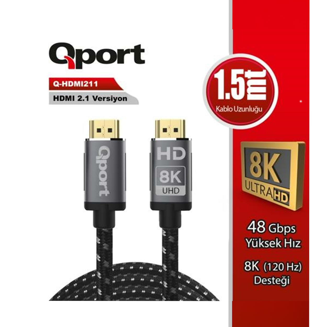 cTaJJFKtGTa0Rv7zh6b7ZfavywLwbw6rR3KhSLAx QPORT 10M HDMI 2.1V 8K ALTIN UÇLU ÖRGÜLÜ KABLO (Q-HDMI2110) - KAR64916 - Görsel 1